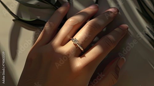 details of the wedding ring and the bride's hand to convey the emotion and intimacy of the moment. Lighting complements the brilliance and splendor of the ring