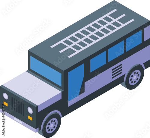 Jeepney icon isometric vector. Tourism automobile. Manila road bus