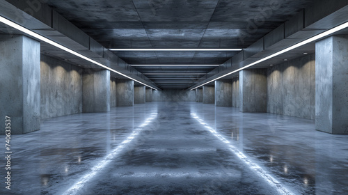 Empty Garage Space Underground Concrete Parking Lot Interior Architecture Design Urban  Generative Ai  