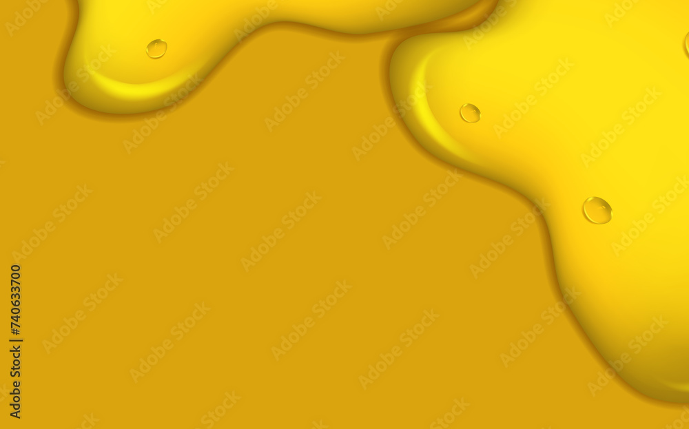 Background with spreading yellow petrol spots.Set of liquid golden drops of water, honey or oil. Collagen cosmetic essence. Organic serum or argan bubbles. Background with spreading yellow petrol spots.Set of liquid golden drops of water, honey or oil. Collagen cosmetic essence. Organic serum or argan bubbles.
