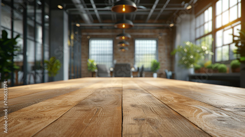 Empty Wooden Conference Meeting Table Workspace Office Business Corporate Interior Design  Generative Ai  