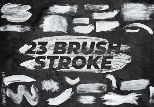 23 Isolated White Paint Brush Strokes Overlay