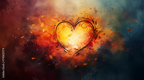 Heart, an abstract multicolor picture of a heart, Vintage style background, feeling unhappy in love, broken heart, sad, depressed, regret with belove one. Human's feeling, a Emotional abstract picture photo