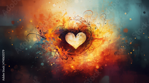Heart, an abstract multicolor picture of a heart, Vintage style background, feeling unhappy in love, broken heart, sad, depressed, regret with belove one. Human's feeling, a Emotional abstract image w photo