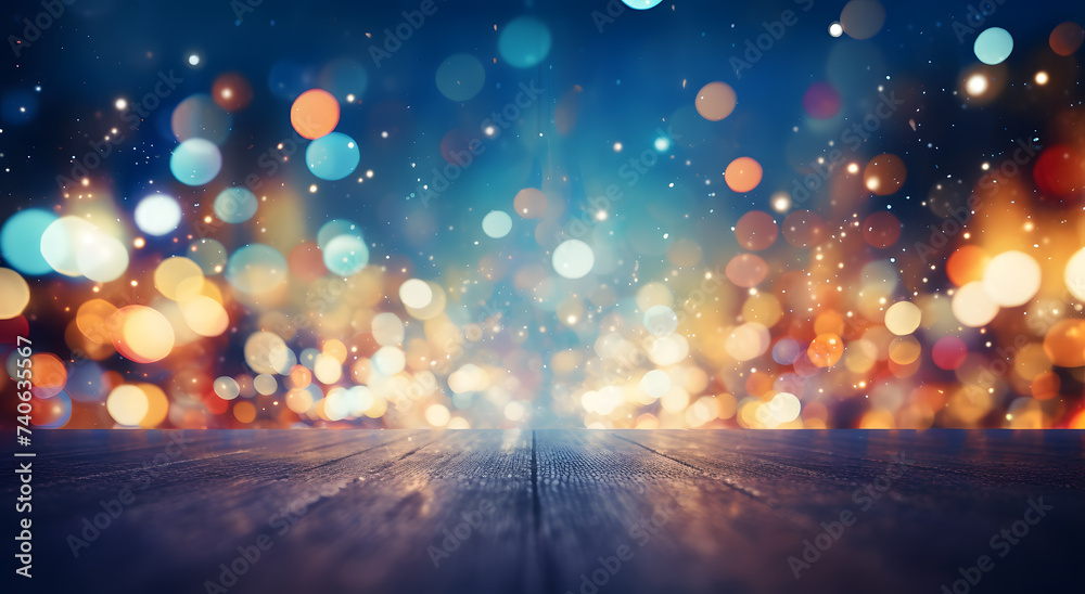 Abstract colorful background with bokeh lights. Blurred bokeh lights on dark background