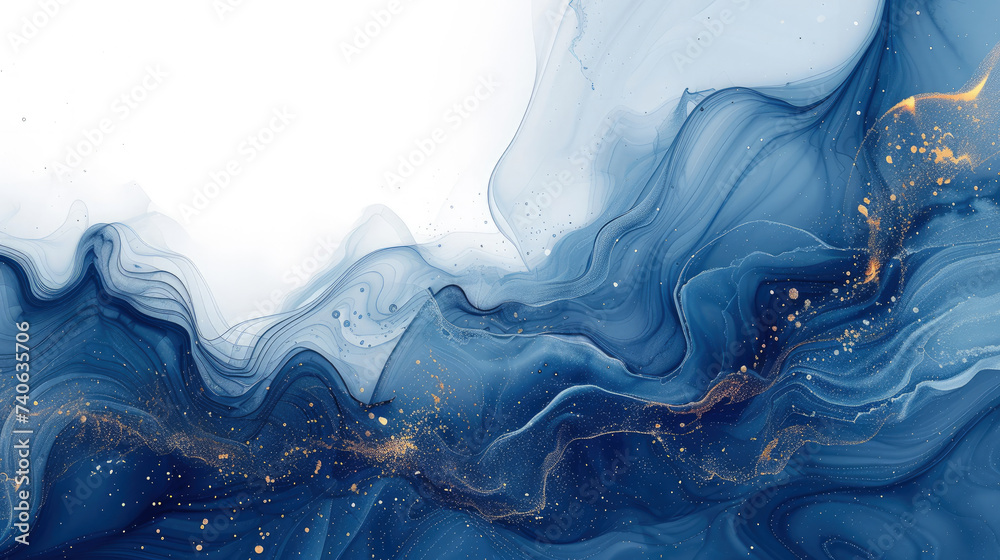 Fondo de pintura de acuarela abstracta color degradado azul oscuro con textura de líneas curvas fluidas y espacio en blanco para texto - obrazy, fototapety, plakaty 