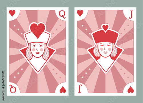 Playing card poker stylized figures, vintage circus poster style. Vector illustration