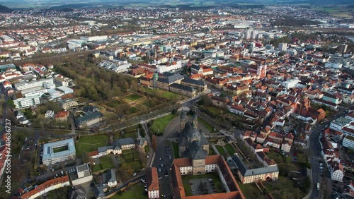 Aerial around the old town of the city Fulda in Hessen Germany on a sunny day in spring photo