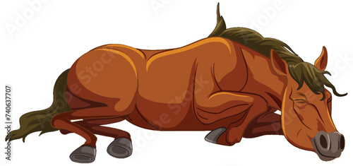 Vector image of a lying down chestnut horse