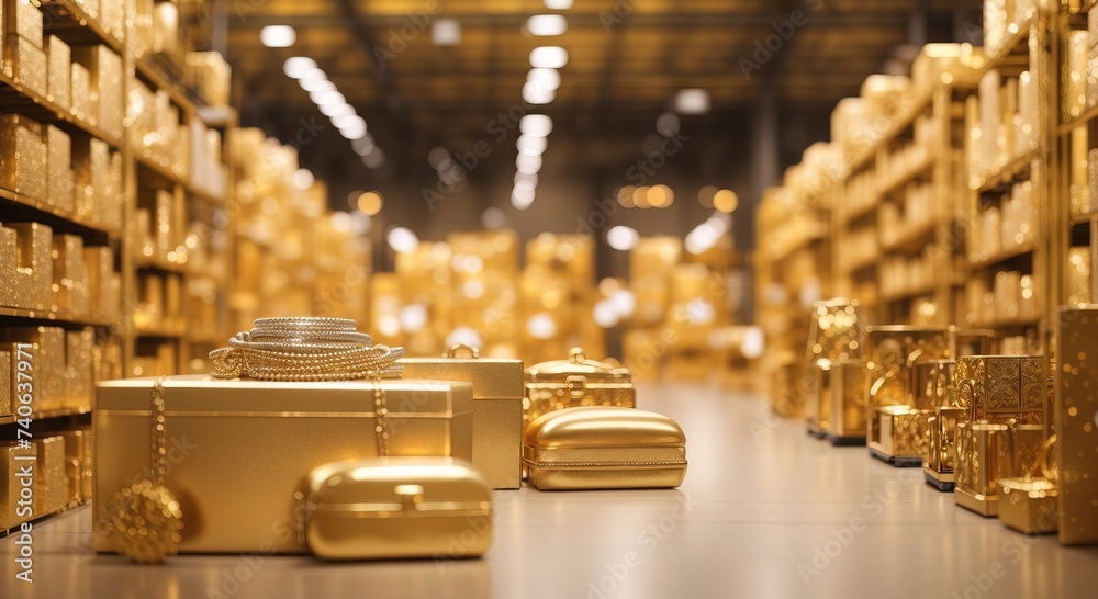Inside luxury gold warehouse interior Inside luxury gold warehouse interior
