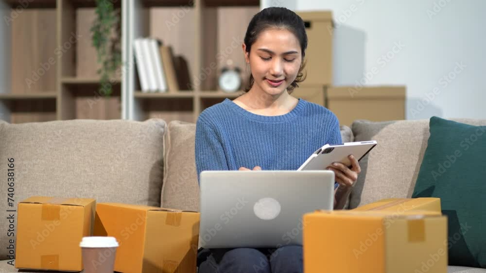 Business woman analyzes business data, busy working on laptop computer and business report on office desk, business strategy analysis concept. Woman start up small business owner. Business woman analyzes business data, busy working on laptop computer and business report on office desk, business strategy analysis concept. Woman start up small business owner.