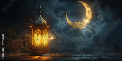 Moon and lantern. Lantern in islamic style. Ramadan lantern. Eid Mubarak Ramadan Kareem 