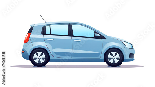 Shiny White Automobile Isolated on Blue Background, depicting a Modern Compact Car with Sleek Design and Stylish Profile, ready to Drive on the Fast Lane