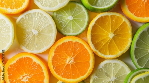 A refreshing citrus fruit texture background  featuring slices of lemon  lime  and orange  embodying freshness and vitality.