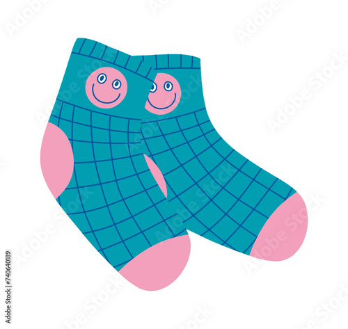 Cotton and woolen socks. Stylish clothing items. Vector knitwear trendy sock collection