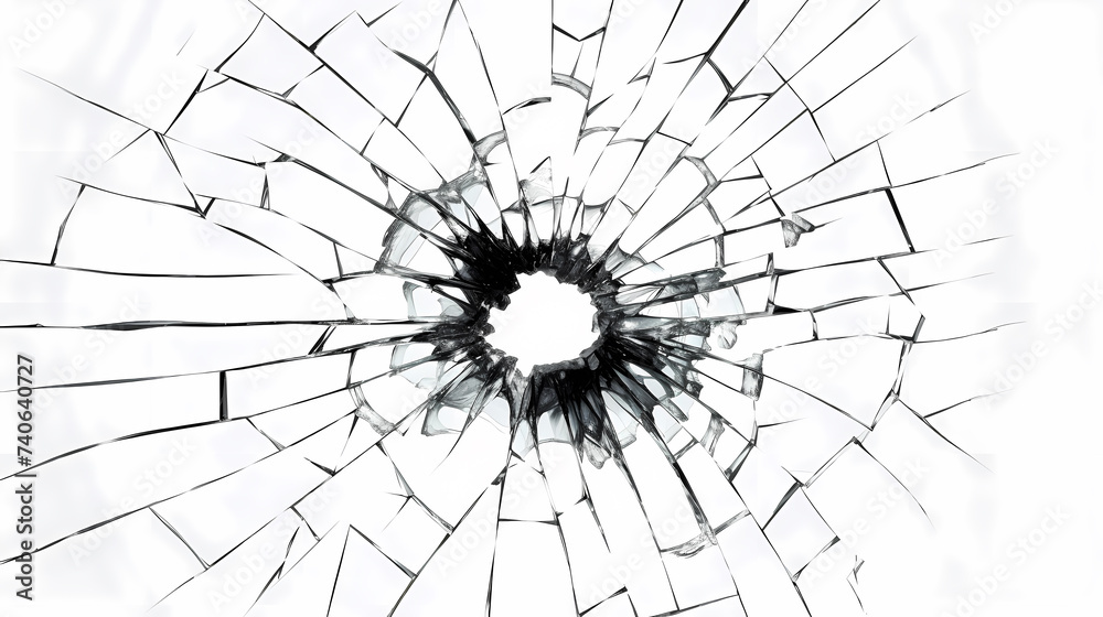 Closeup broken mirror with cracks and fragments
