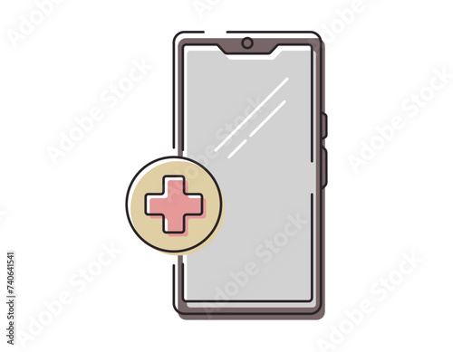 Vector isolated line icon, smartphone with cross icon, modern digital online medicine. calling a doctor at home and an ambulance.