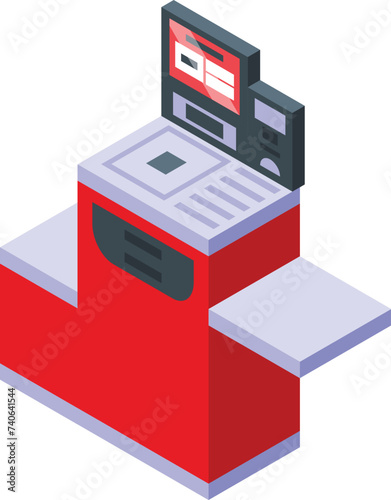 Screen self monitor icon isometric vector. Serve store. Cart machine screen