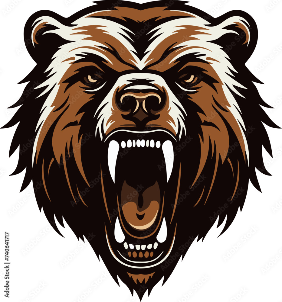 Fototapeta premium Vector illustration of an angry bear head in a minimalist style, perfect for logo and branding purposes.