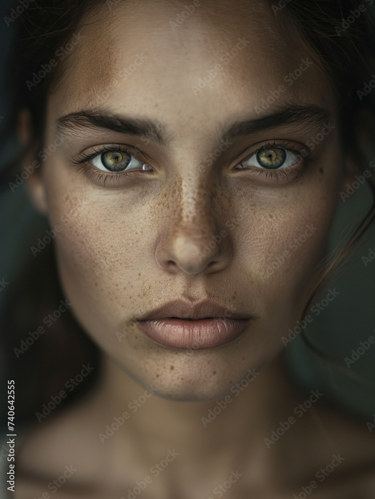 Woman with freckles and green eyes Woman with freckles and green eyes