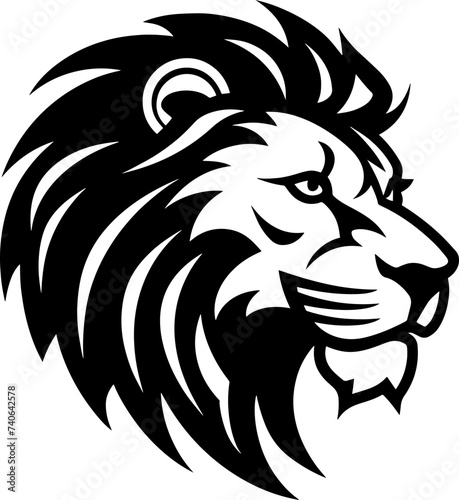 Vector logo illustration featuring a black silhouette of a lion in a minimalist style, ideal for sleek and powerful branding.