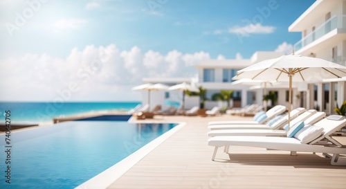 Luxury modern white beach hotel with swimming pool © MochSjamsul