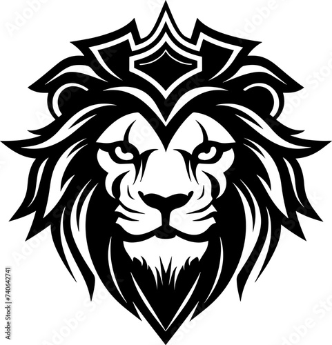 Vector logo illustration featuring a black silhouette of a lion in a minimalist style, ideal for sleek and powerful branding.