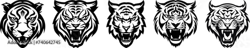 A collection of minimalist vector logo illustrations featuring an angry tiger head, tailored for dynamic and memorable branding.