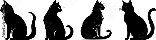 A set of vector logos featuring a black silhouette of a cat, designed for sleek and modern branding.