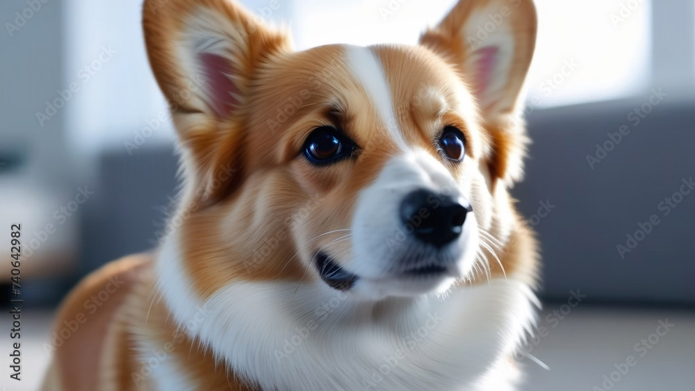 Corgi dog looks past the camera. Cute young puppy close up Corgi dog looks past the camera. Cute young puppy close up