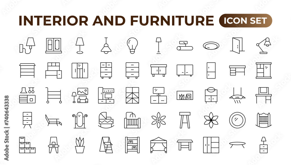 Furniture flat line icons set. Kitchen, bedroom, sofa table, bookcase closet, chair, mattress, lamps, ladder vector illustrations. Outline signs of the house interior. Furniture outline icon. Furniture flat line icons set. Kitchen, bedroom, sofa table, bookcase closet, chair, mattress, lamps, ladder vector illustrations. Outline signs of the house interior. Furniture outline icon.