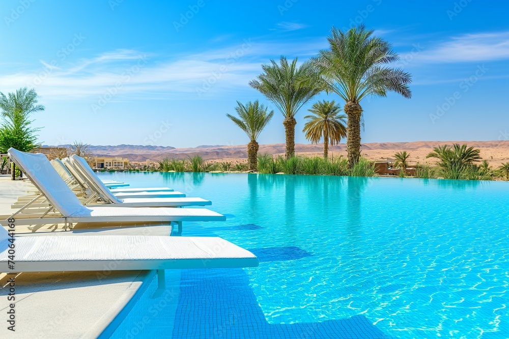 Fototapeta premium modern paradise infiniate pool with perfect comfortable sun loungers