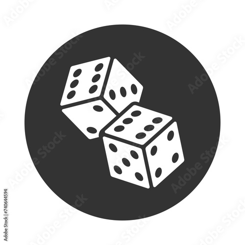 Game dice graphic icon. Two dice sign in the circle isolated on white background. Vector illustration
