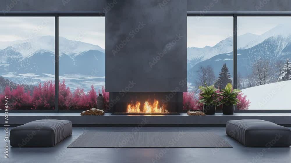 indoor fireplace at home,in front view of classic living room interior of the window
