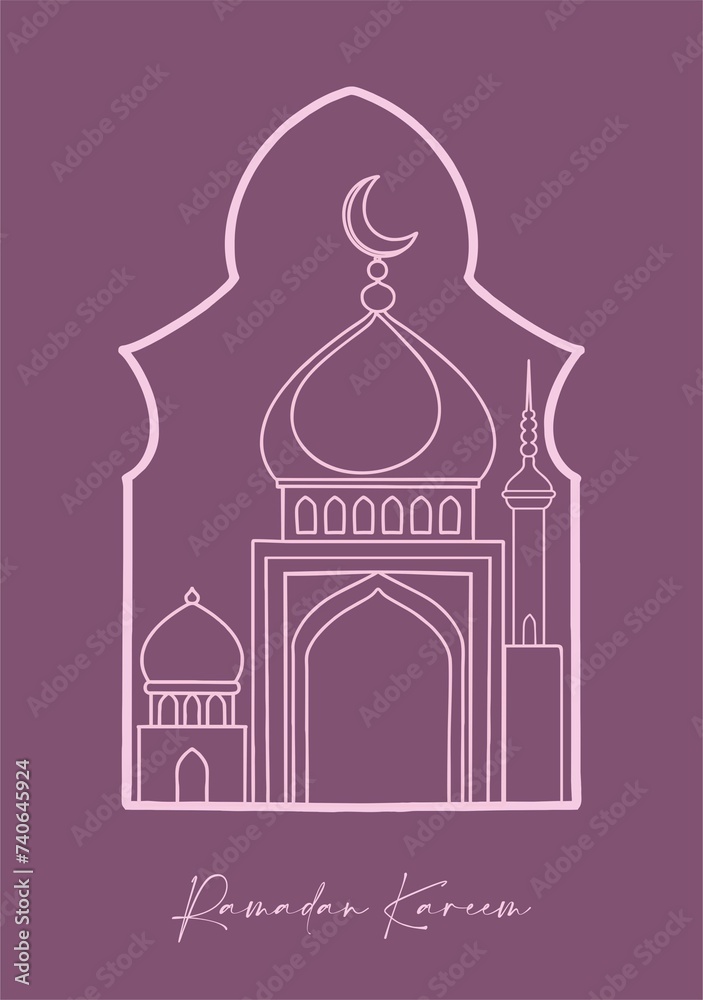 Ready-to-print poster (card) on the theme of Ramadan celebrations in deep, rich colors. Arabic motifs depicted in linear silhouettes on a colored background are suitable for posters, cards, branding, Ready-to-print poster (card) on the theme of Ramadan celebrations in deep, rich colors. Arabic motifs depicted in linear silhouettes on a colored background are suitable for posters, cards, branding,