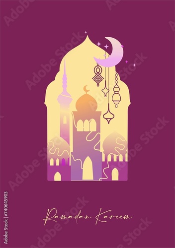 Ready-to-print poster (card) on the theme of Ramadan celebrations in deep, rich colors. Arabic motifs on a colored background are suitable for posters, cards, branding, printing and DIY