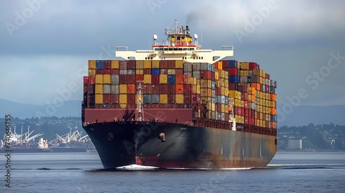 Large container ship sailing on the sea