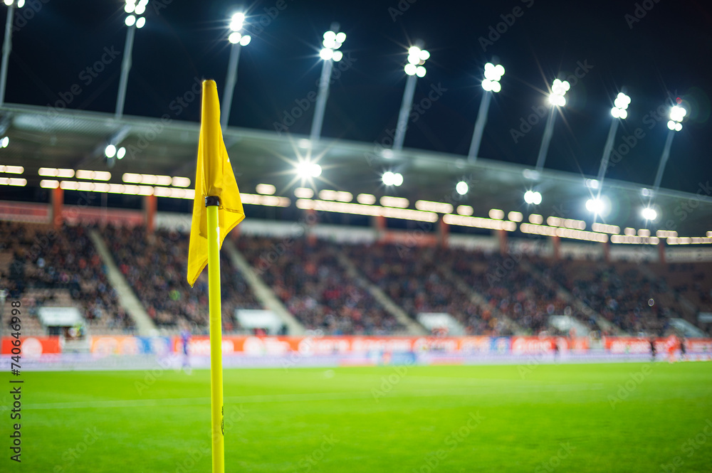 Corner of football pitch at the stadium during the match.
