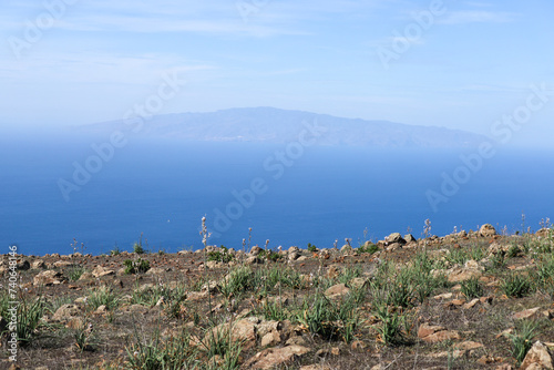 View of south Tenerife landscape with cactuses from mountain Rocke del Conde. photo