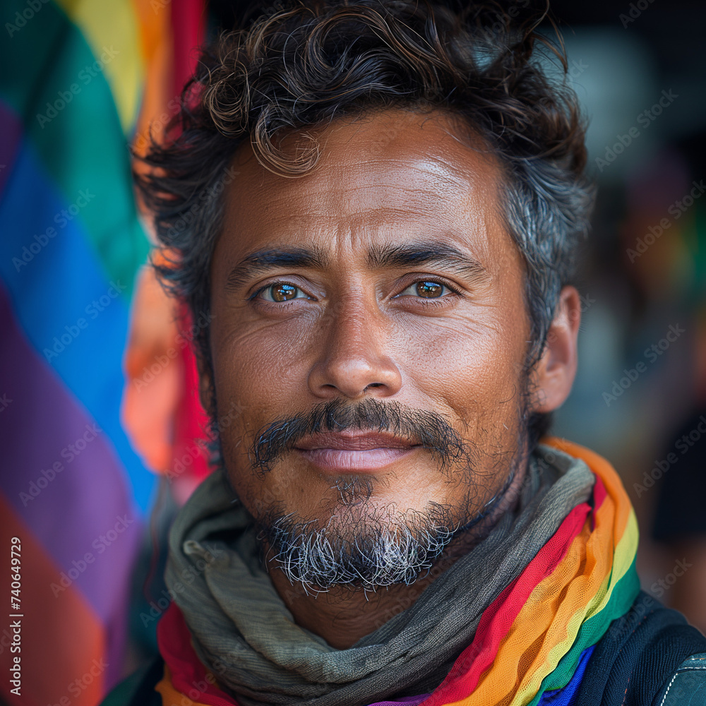 Hispanic man with LGBT flag