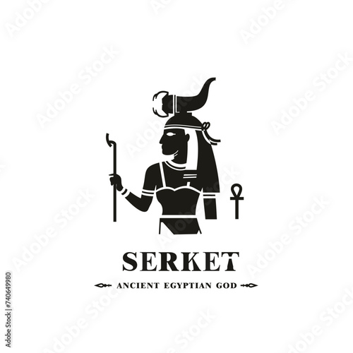 Ancient egyptian god serket silhouette, middle east god Logo