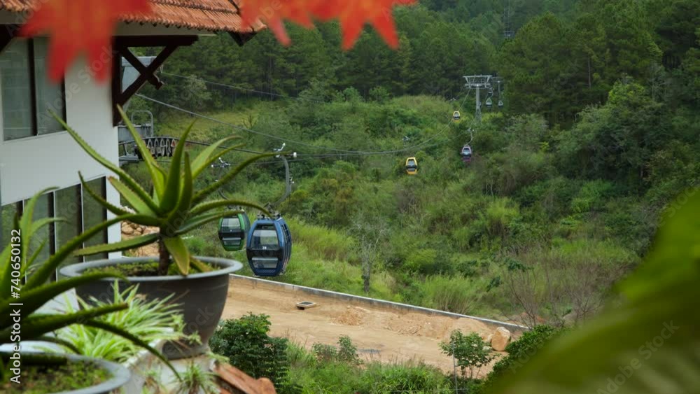 Gondola Cabins Arriving and Departing From Da Lat Cable Car Station Near Truc Lam Monastery