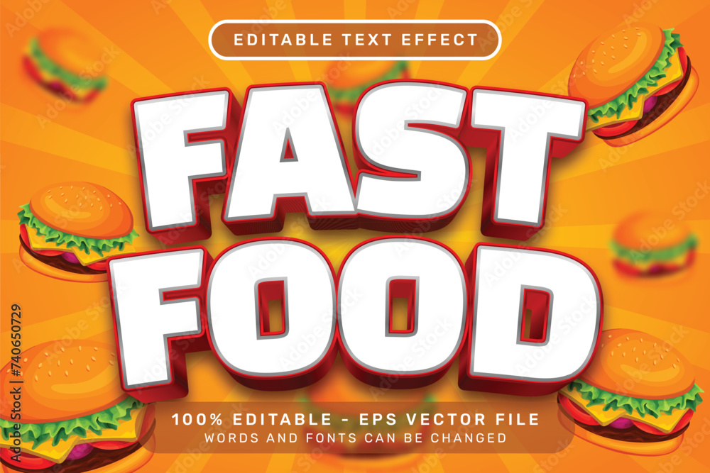 fast food text effect and editable text effect with fast food illustration