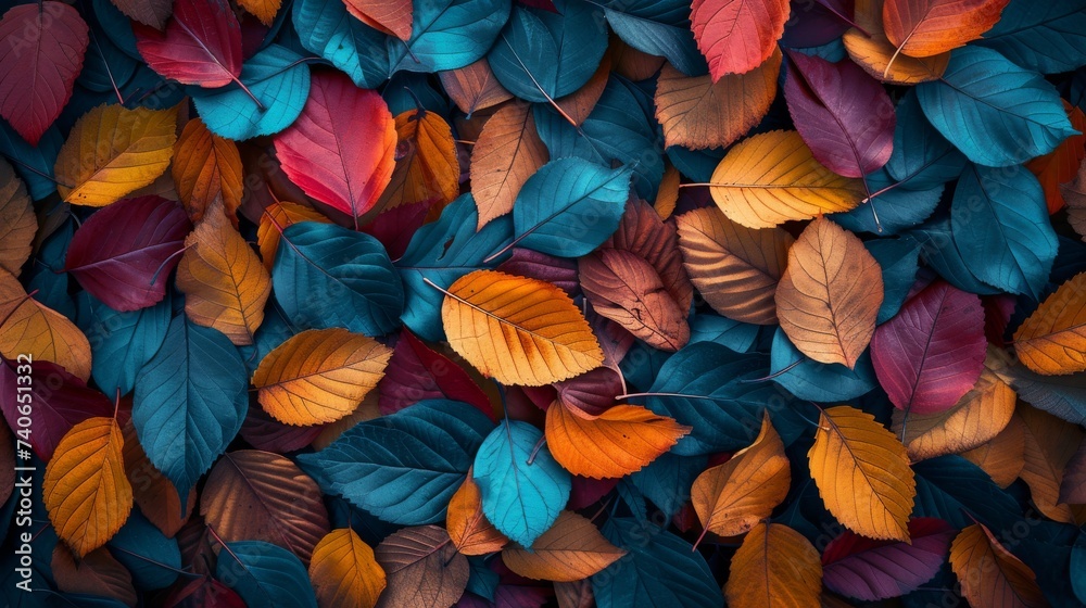 Autumn leaves pattern background, vibrant fall colors