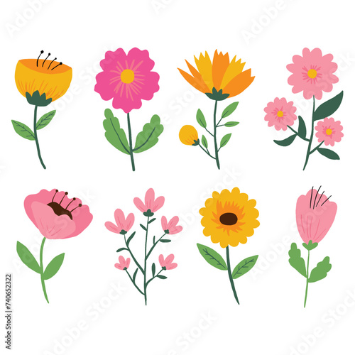 Vector about Hand drawn spring flowers set