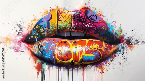 Beautiful female lips covered in wildstyle urban graffiti