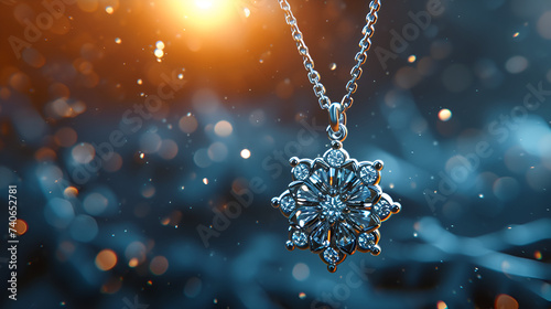 Pendant with a diamond on a beautiful background, shining bright in the light. Discover elegance with every glance. Generative Ai
