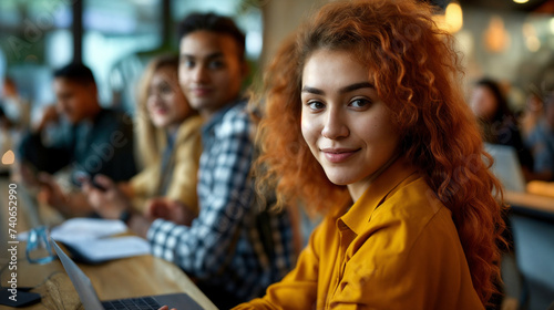 Professional Casual Meeting, Diverse Group Discussion, Work Environment, Woman Using Smartphone, Man Using Laptop, Engagement in Professional Setting