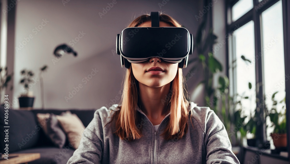 woman in virtual reality headset woman in virtual reality headset