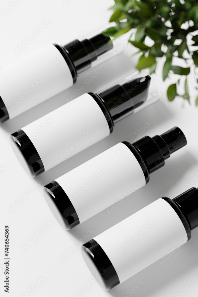 cosmetic branding mockup set featuring a spray bottle and a pump bottle. cosmetic branding mockup set featuring a spray bottle and a pump bottle.